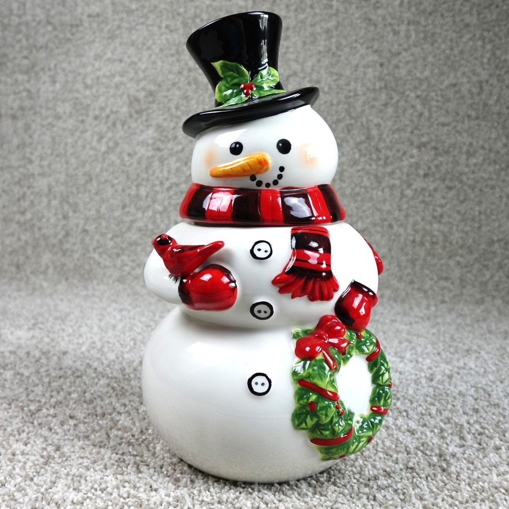 Potter's Studio Ceramic Snowman Cookie Jar Christmas Holiday Decor 11 inch